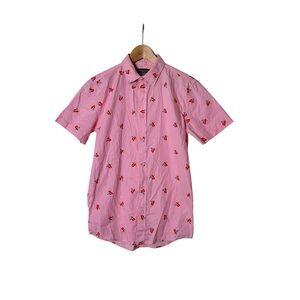 Sony Playstation All Over Logo Print Button Up Pink Shirt Men Small Video game S